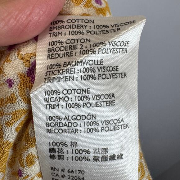 Maeve Anthropologie Goldie Embroidered Blouse Gold Yellow Floral Ruffled Sz 4 - Picture 13 of 14